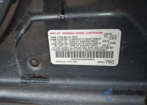 2016 Mitsubishi Outlander Se/Sel from USA, damaged, VIN JA4AD3A33GZ008855